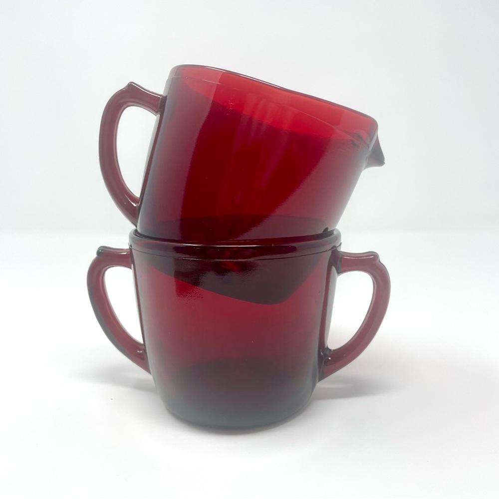 Vintage Anchor Hocking Royal Ruby Red Glass Creamer & Sugar Set Kitchen